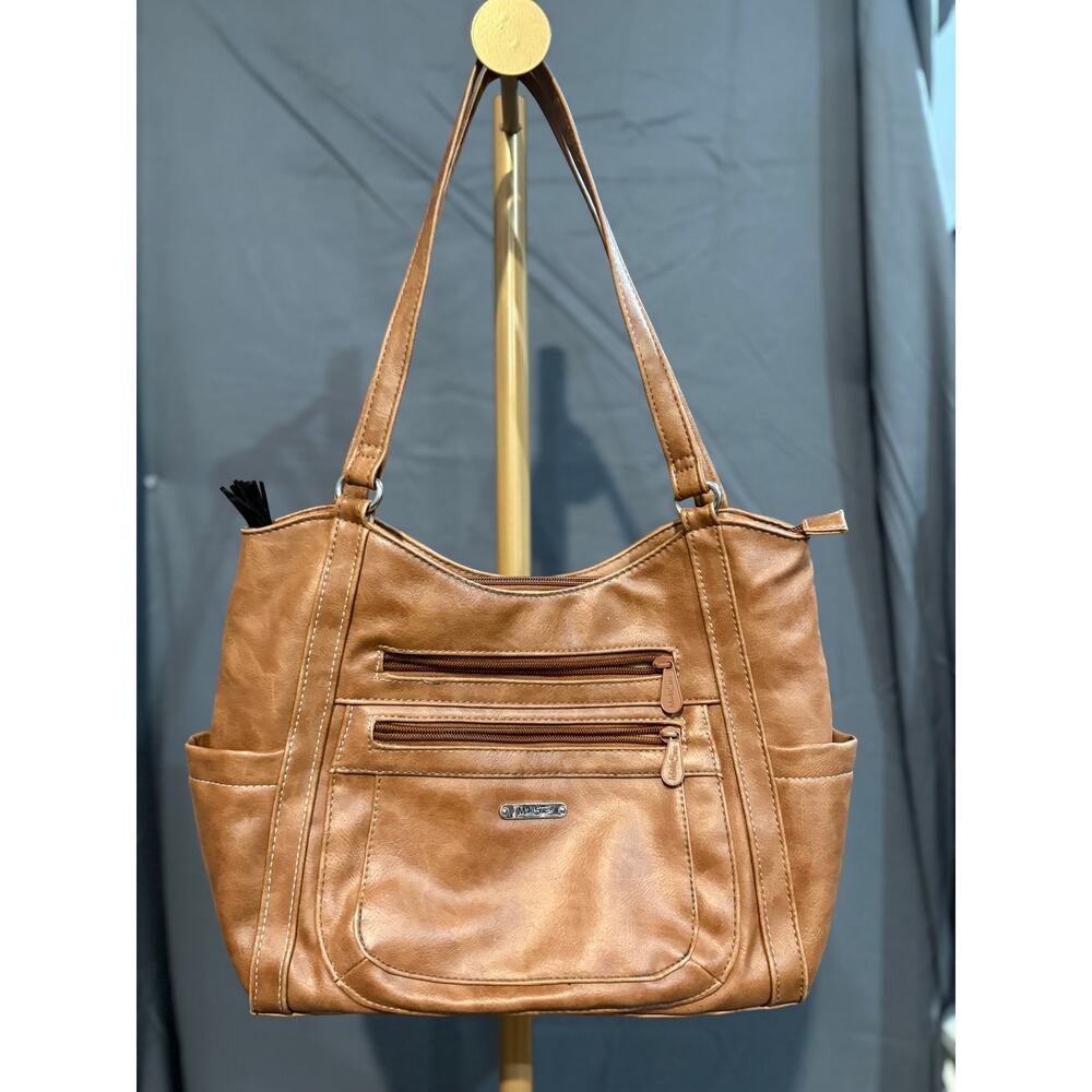 MultiSac Cognac Brown Organizer Shoulder Bag Multi Pocket Purse